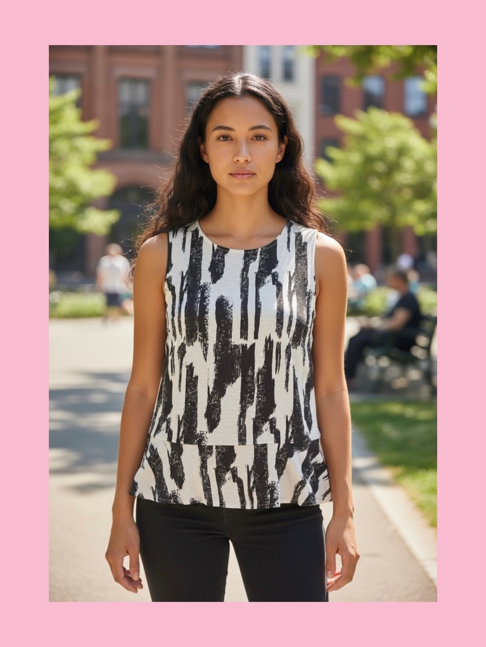 Kaari Blue Black & White Printed Peplum Camisole